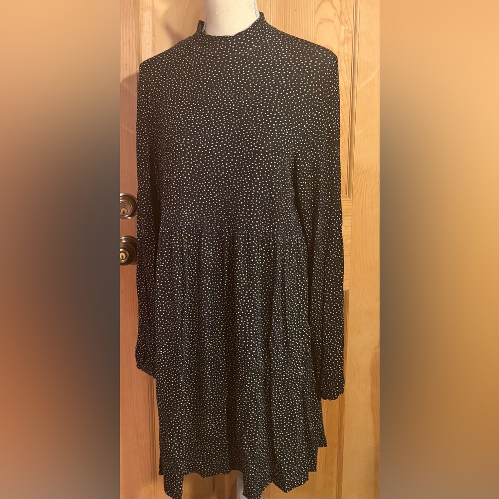 Black Polka Dot Long Sleeve Mini Dress
